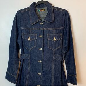 Kitsch Dark Blue Denim Dress with Belt, Silver Buttons, & Front Pockets • Size L